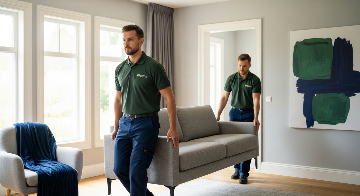 Movers carrying furniture